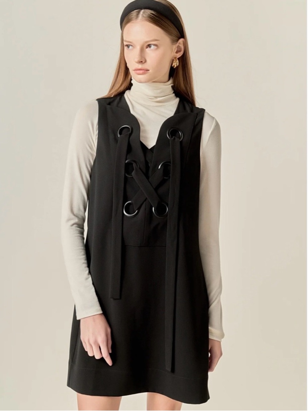 English Factory Lace-Up Detail Woven Mini Dress. Size Large